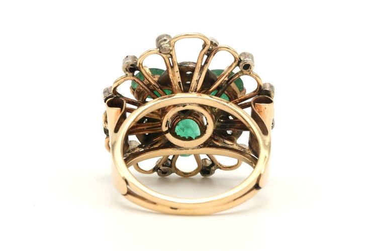 Bague 54 Art Nouveau - Bague en or jaune 18 carats, émeraude et diamants 58 Facettes 23049