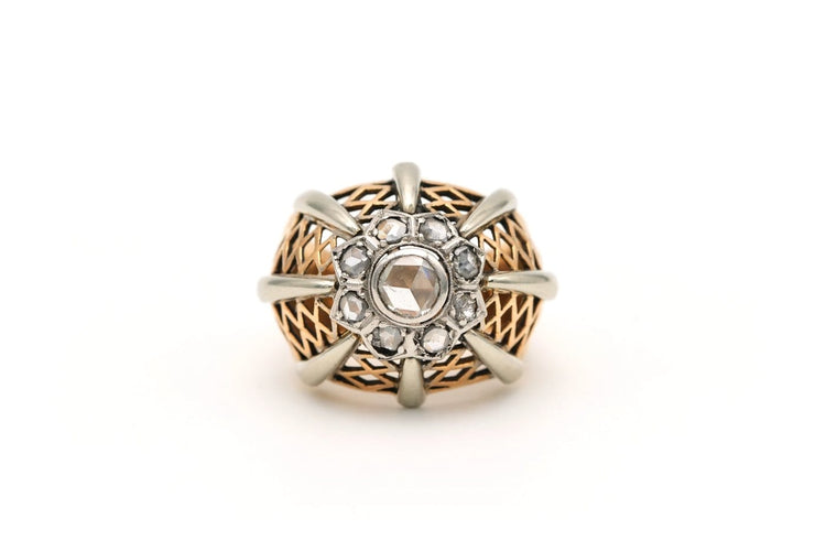 Bague 52 Art Déco - Bague en or jaune et blanc 18 carats et diamants 58 Facettes 17664