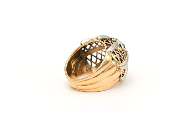 Bague 52 Art Déco - Bague en or jaune et blanc 18 carats et diamants 58 Facettes 17664