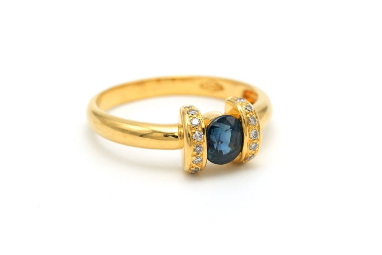 Bague 59 Années 70 - Bague en or jaune, saphir et diamants 58 Facettes 19774