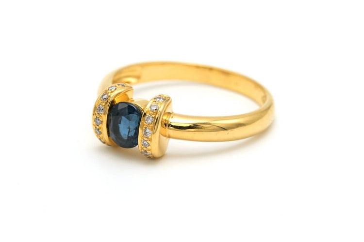 Bague 59 Années 70 - Bague en or jaune, saphir et diamants 58 Facettes 19774