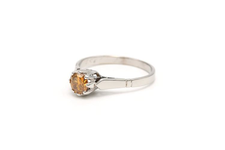 Bague 53 Bague années 50 en or blanc et diamant jaune 58 Facettes 20197