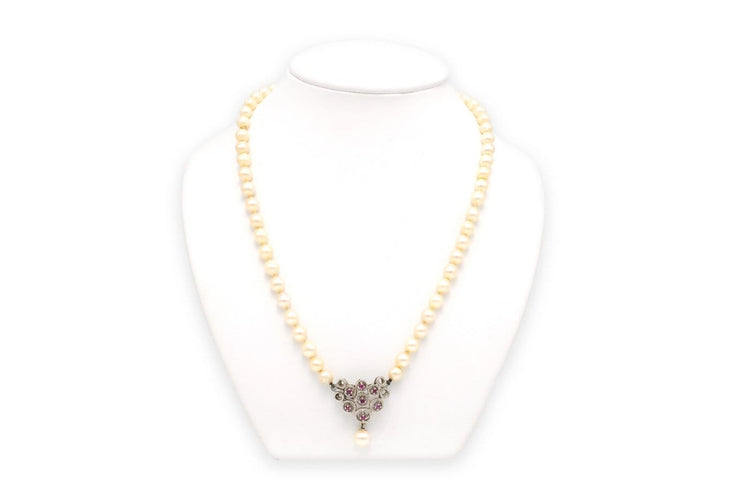Collier Collier années 70 en or blanc, perles et rubis 58 Facettes B278