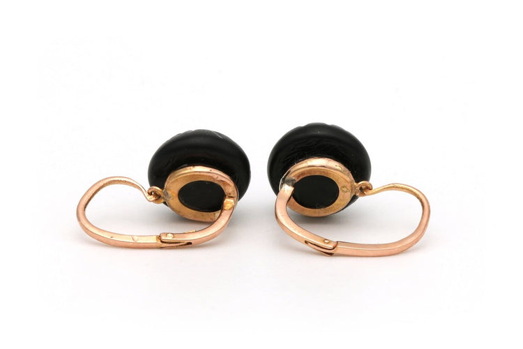 Boucles d'oreilles Napoléon III - Boucles d'oreilles en or rose 18 carats et jais 58 Facettes B307