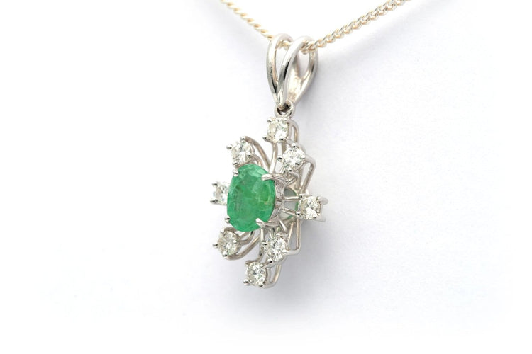 Pendentif Pendentif contemporain en or blanc 18 carats, émeraude et diamants 58 Facettes 20665