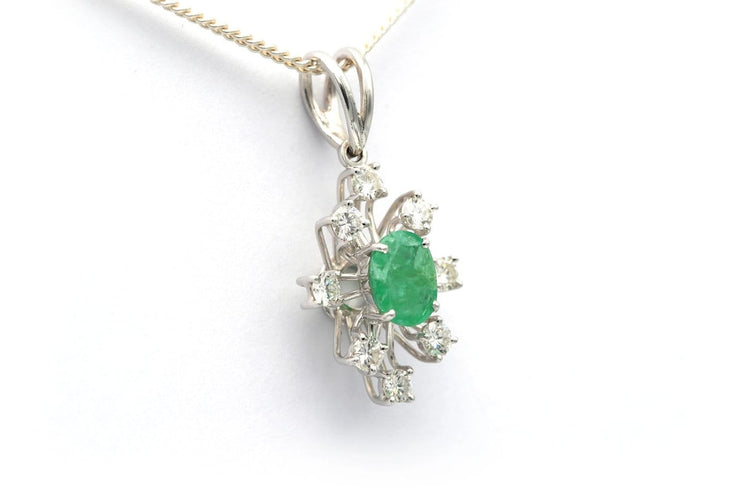 Pendentif Pendentif contemporain en or blanc 18 carats, émeraude et diamants 58 Facettes 20665