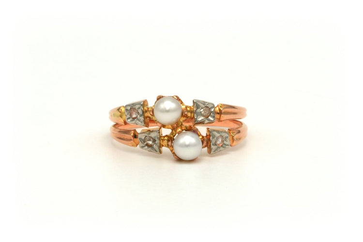 Bague 55 Art Nouveau - Bague en or jaune et blanc avec perles et diamants 58 Facettes 21105