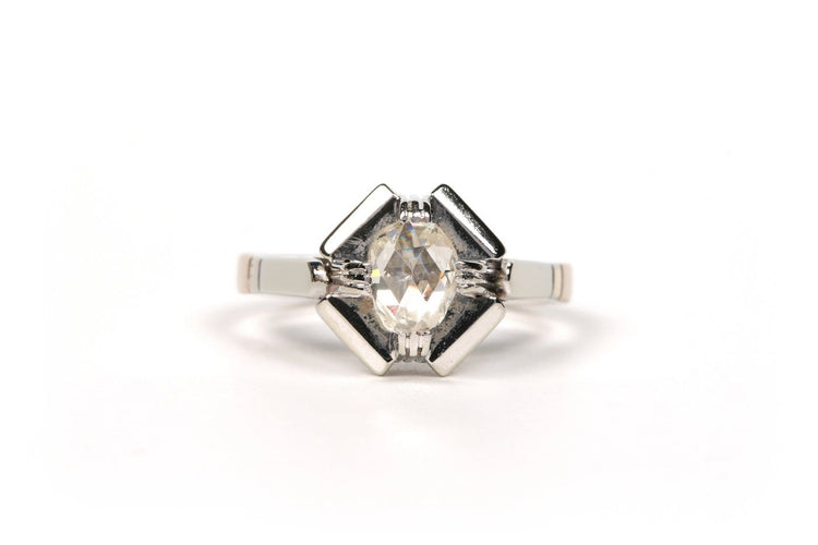 Bague 53 Bague Art déco en or blanc 18 carats, diamant taille rose 58 Facettes B446