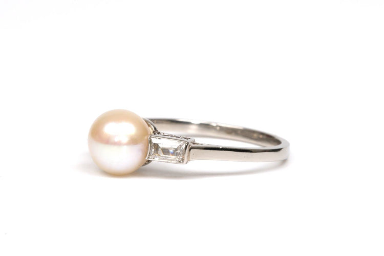 Bague 53 Art Déco - Bague en or blanc, perle et diamants 58 Facettes B843