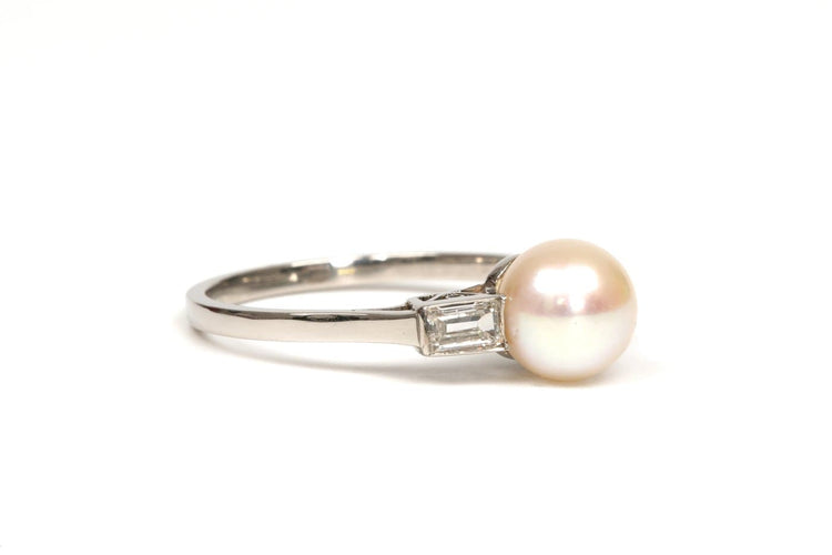 Bague 53 Art Déco - Bague en or blanc, perle et diamants 58 Facettes B843