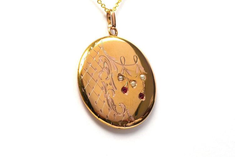 Pendentif Pendentif Art nouveau en or jaune 18 carats, perles et rubis 58 Facettes B473