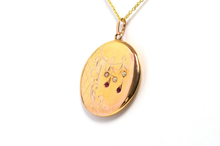 Pendentif Pendentif Art nouveau en or jaune 18 carats, perles et rubis 58 Facettes B473