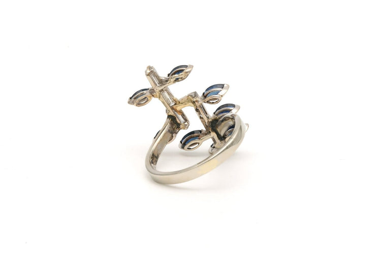 Bague 51 Années 70 - Bague en or blanc, saphirs et diamants 58 Facettes 22066