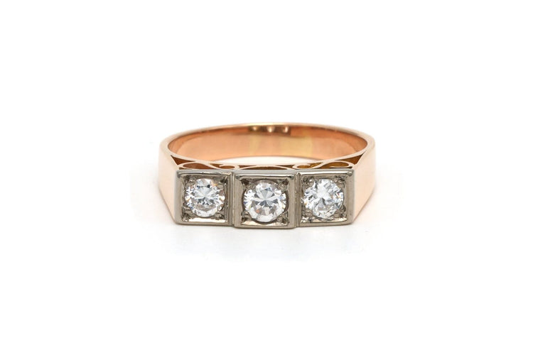 Bague 55 Bague Art déco en or jaune et blanc 18 carats, sertie de diamants taille brillant 58 Facettes 22095