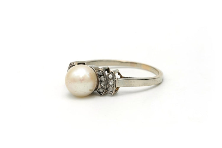 Bague 55 Bague Art déco en or blanc avec perle et diamants 58 Facettes 22271