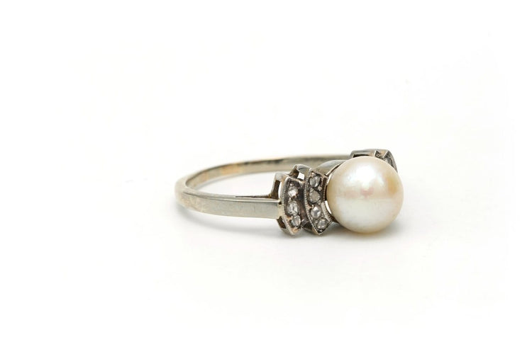 Bague 55 Bague Art déco en or blanc avec perle et diamants 58 Facettes 22271