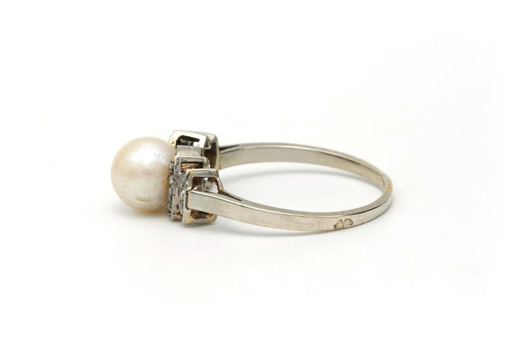 Bague 55 Bague Art déco en or blanc avec perle et diamants 58 Facettes 22271
