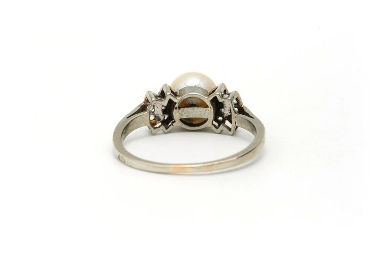 Bague 55 Bague Art déco en or blanc avec perle et diamants 58 Facettes 22271