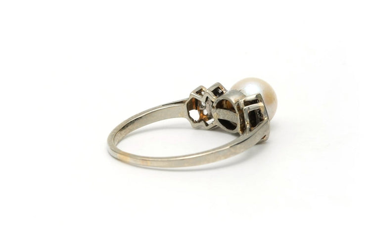 Bague 55 Bague Art déco en or blanc avec perle et diamants 58 Facettes 22271