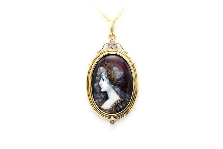 Pendentif Art déco - Pendentif en or jaune, émail de Limoges et diamants 58 Facettes B535