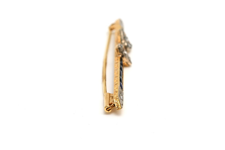 Broche Art déco en or jaune et blanc 18 carats, saphirs et diamants 58 Facettes 22536