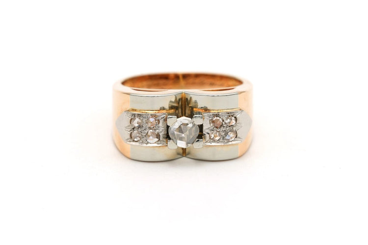 Bague 52 Art Déco - Bague en or blanc et jaune 18 carats et diamants 58 Facettes 22550
