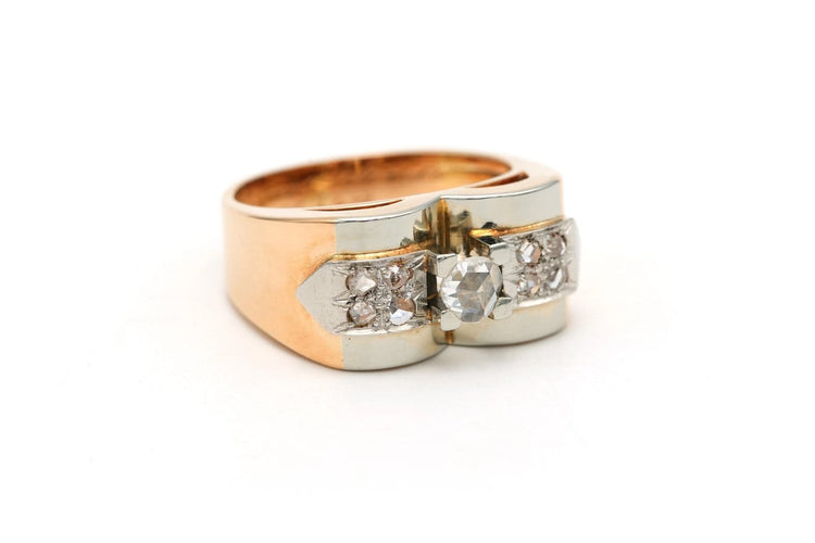 Bague 52 Art Déco - Bague en or blanc et jaune 18 carats et diamants 58 Facettes 22550