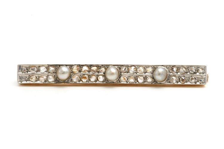Broche Art déco - Broche en or jaune, perles et diamants taille rose 58 Facettes 21629