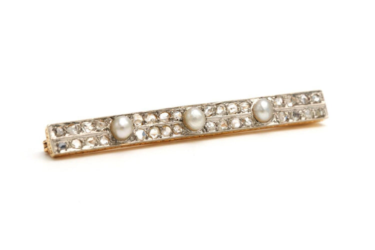 Broche Art déco - Broche en or jaune, perles et diamants taille rose 58 Facettes 21629