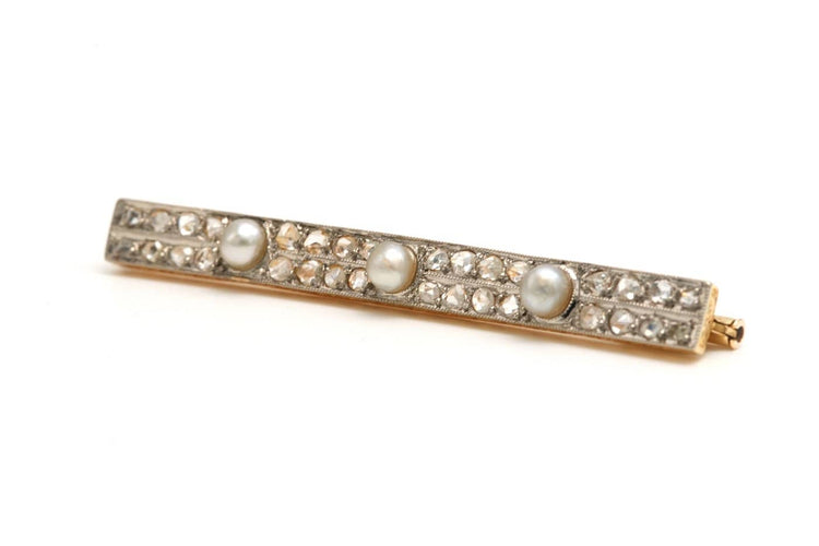 Broche Art déco - Broche en or jaune, perles et diamants taille rose 58 Facettes 21629
