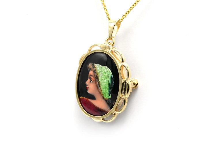 Pendentif Pendentif des années 50 en or jaune 18 carats, émail de Limoges 58 Facettes 22809