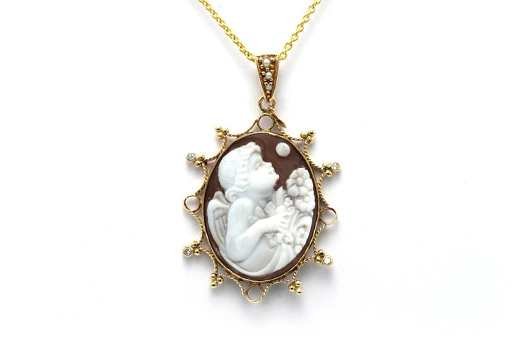 Pendentif Art Déco - Pendentif en or jaune, camée, perles et diamants 58 Facettes 22704