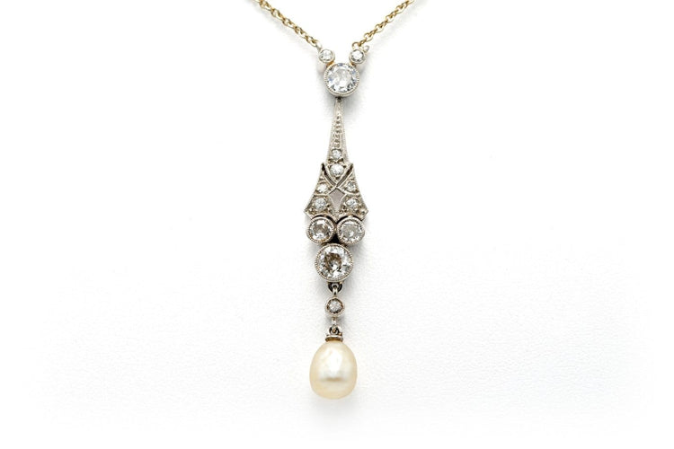 Collier Art Déco - Collier en or blanc, platine, perles et diamants 58 Facettes 22778
