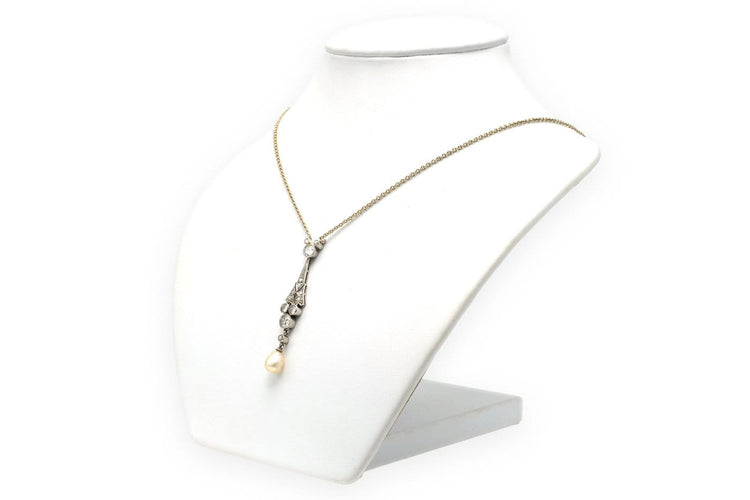 Collier Art Déco - Collier en or blanc, platine, perles et diamants 58 Facettes 22778
