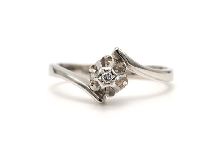 Bague 52 Art déco - Bague en or blanc 18 carats et diamant taille brillant 58 Facettes 22701