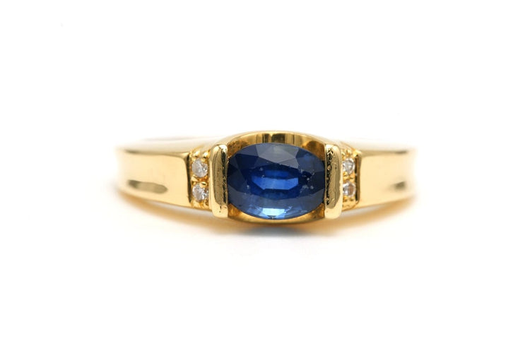 Bague 55 Bague contemporaine en or jaune 18 carats, saphir et diamants taille brillant 58 Facettes 22817