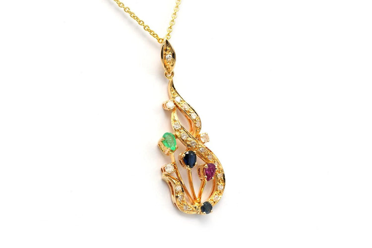 Pendentif Pendentif contemporain en or jaune 18 carats, pierres multiples et diamants 58 Facettes 22832