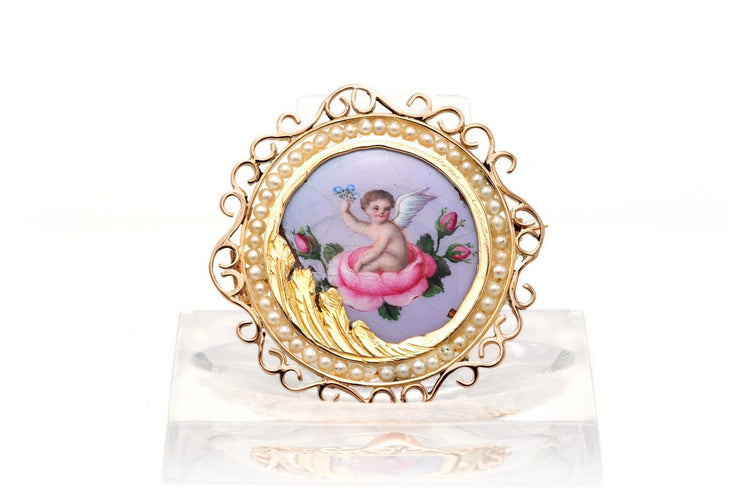 Broche Napoléon III - Broche en or jaune 18 carats, émail et perles 58 Facettes B750
