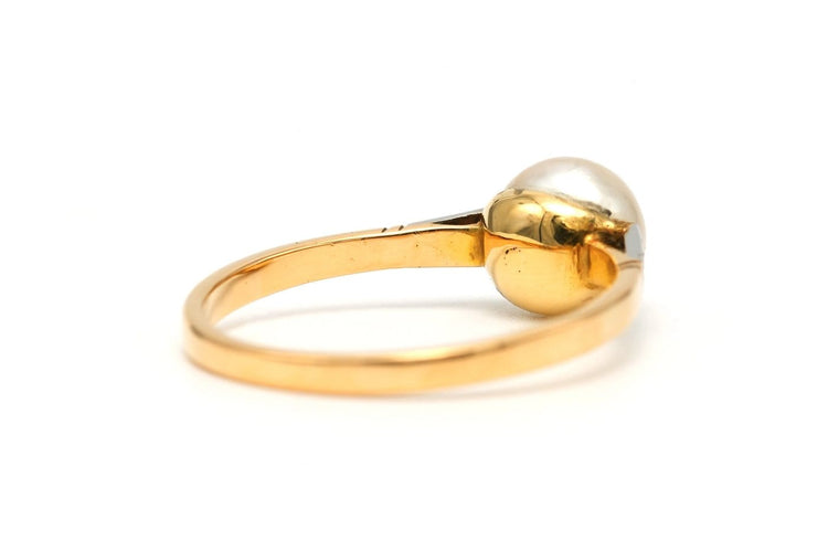 55 Art Déco - Bague en or jaune et blanc, perle et diamants 58 Facettes 22867
