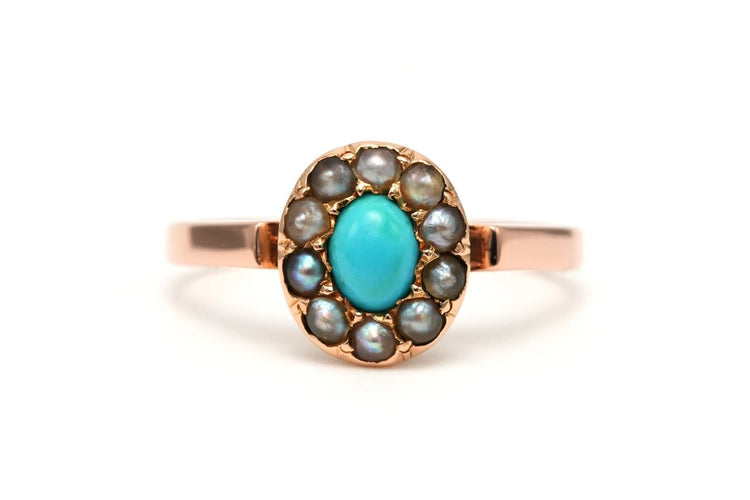 Bague 52 Napoléon III - Bague en or jaune, perles et turquoise 58 Facettes 23013