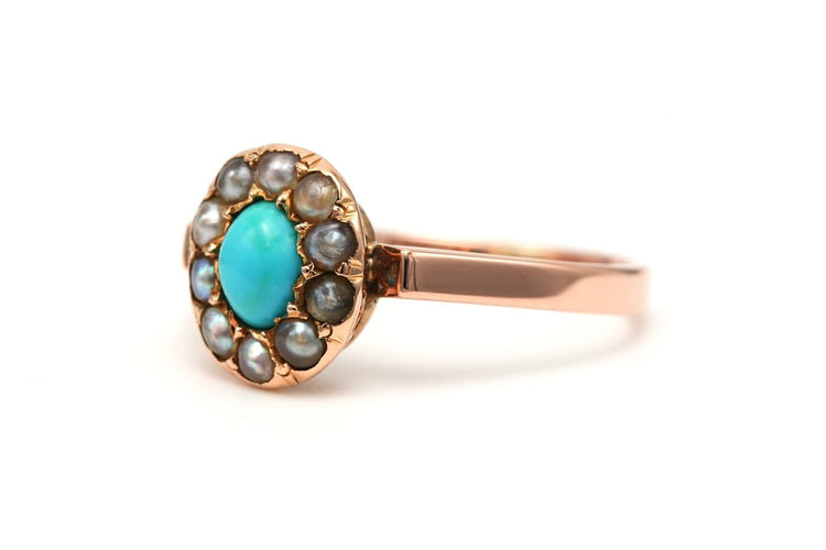 Bague 52 Napoléon III - Bague en or jaune, perles et turquoise 58 Facettes 23013