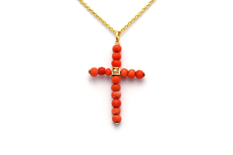 Pendentif Art déco - Pendentif en or jaune 18 carats, corail et perle 58 Facettes 22966