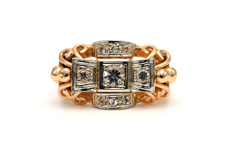 Bague 54 Bague Art Déco en or jaune et blanc 18 carats sertie de zirconiums 58 Facettes B769
