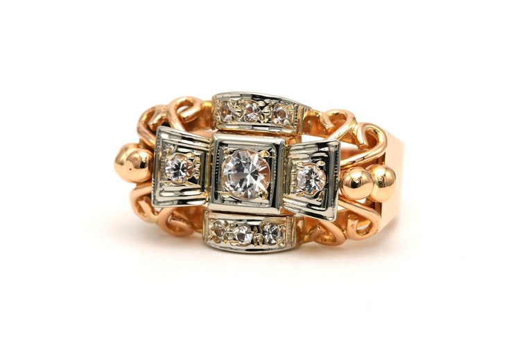 Bague 54 Bague Art Déco en or jaune et blanc 18 carats sertie de zirconiums 58 Facettes B769