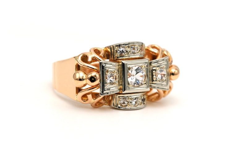 Bague 54 Bague Art Déco en or jaune et blanc 18 carats sertie de zirconiums 58 Facettes B769