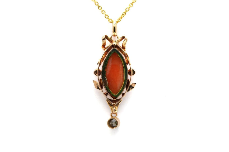 Art Nouveau - Pendentif en or jaune, camée coquillage, perles et strass 58 Facettes B793