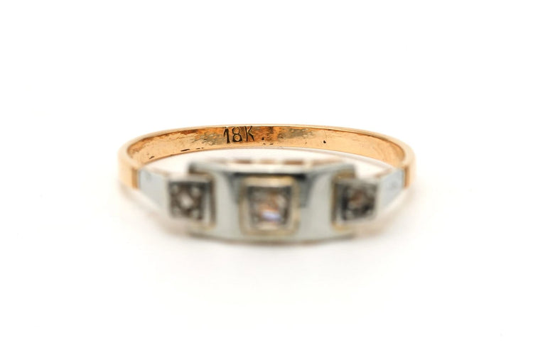 Bague 56 Art Déco - Bague en or jaune et blanc 18 carats et diamants 58 Facettes 23351
