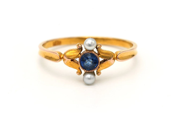 51 Art Nouveau - Bague en or jaune 14 carats, saphir et perles 58 Facettes 23299