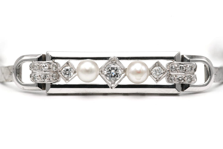 Art Déco - Bracelet en or blanc, perles et diamants 58 Facettes 23417