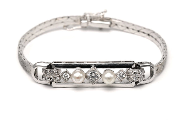 Art Déco - Bracelet en or blanc, perles et diamants 58 Facettes 23417